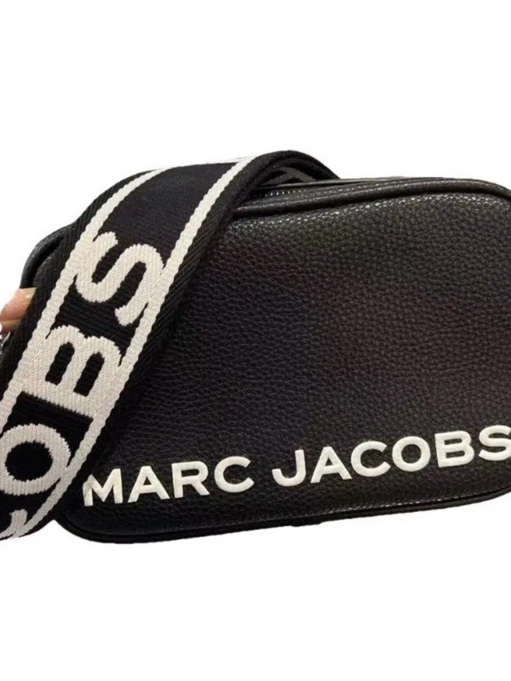 Marc Jacobs Black Leather Camera Crossbody with Logo Strap